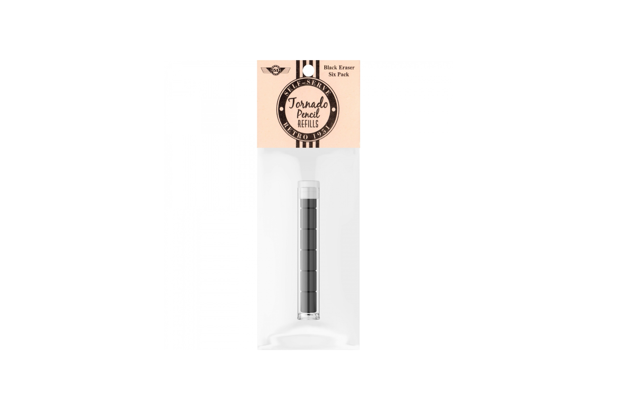 Retro 51 - Black Eraser for Tornado Pencil - 6 pieces