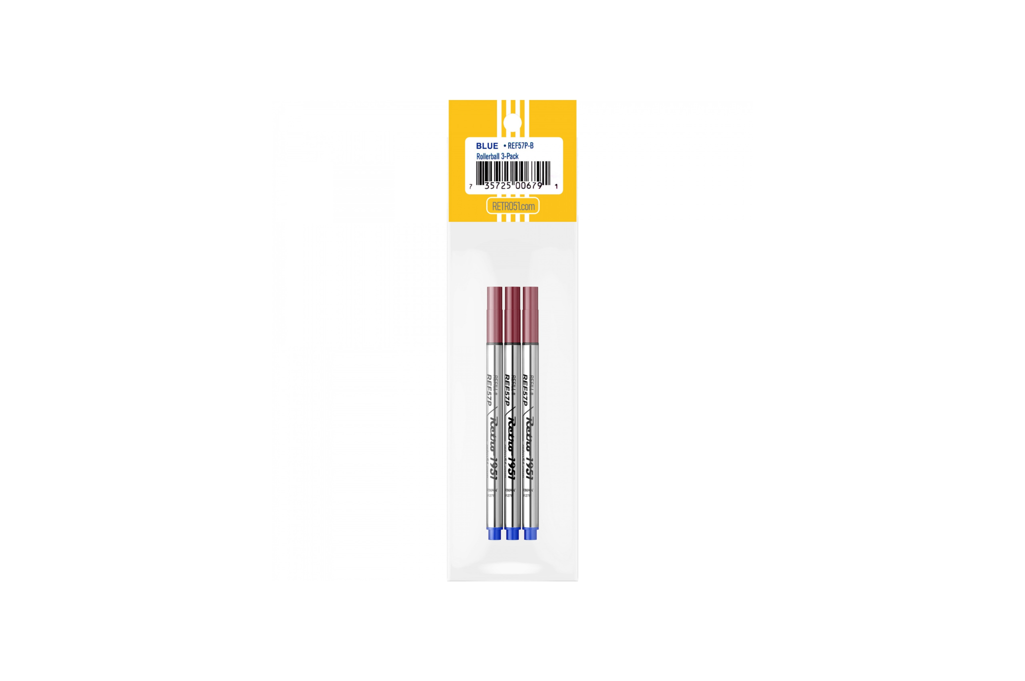 Retro 51 - Capless Blue Rollerball Refill - Medium - 3 pieces