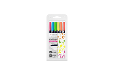 Tombow - Fudenosuke Hard Small Tip Calligraphy Pen | Neon - Set of 6