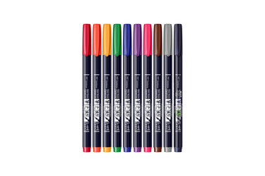 Tombow - Fudenosuke Hard Small Tip Calligraphy Pen | Vivid Colors - Set of 10