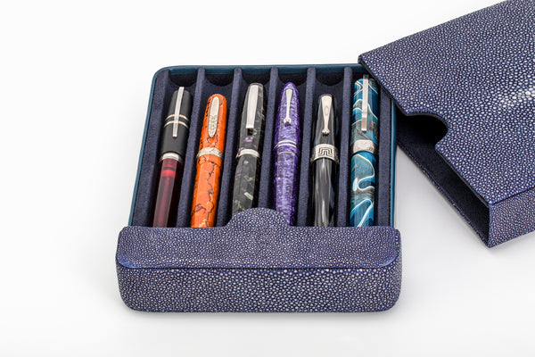Breton - Travel Case For 6 Fountain Pens (Blue Stingray Leather)